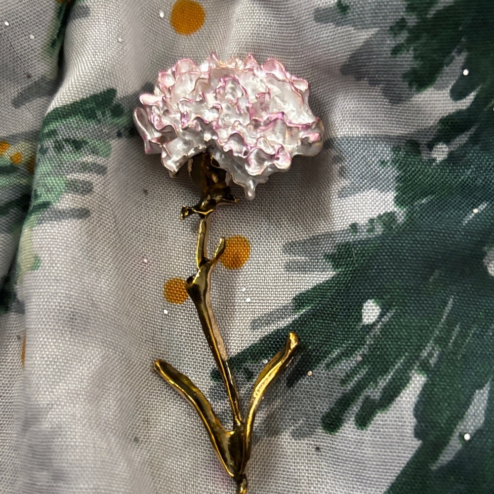 Sweet Gold and Pink Carnation Floral Brooch